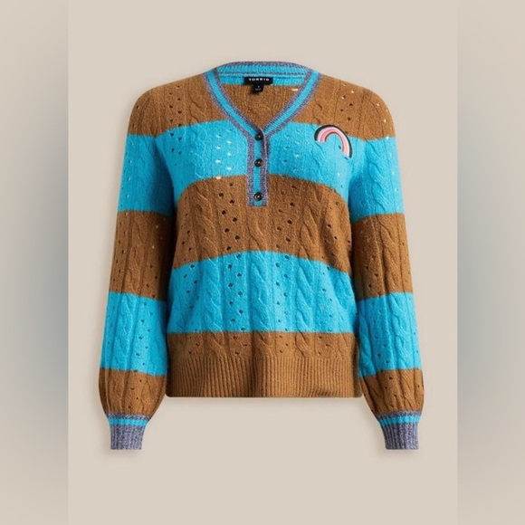 Torrid Vegan Cashmere Pullover Henley Sweater Striped Size 2x NWT Brand New - Picture 7 of 9